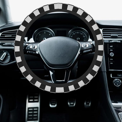Car Steering Wheel Cover, 14.5"-15" Inch Universal Anti-Slip DurableSteering Wheel Protective Cover, Breathable Auto Interior Decoration Accessories for Sedan SUV Truck (Black White Checkered)
