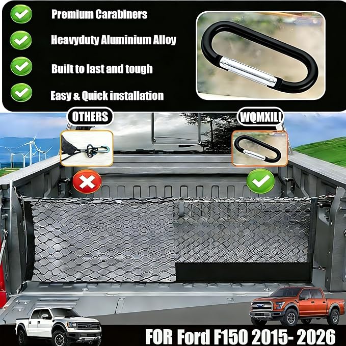 Envelope Style Truck Bed Cargo Net Compatible with Ford F150 2015-2024 2025 2026,Highly Elastic Truck Cargo Net for F150 Accessories