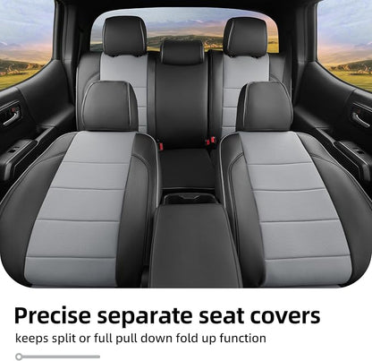 Lolcar Tacoma Seat Covers Full Set for 2016-2023 Toyota Tacoma Double/Crew Cab SR,SR5,TRD Off Road,TRD Pro,TRD Sport,Limited Pickup,Fully Covered Waterproof Leather Car Seat Protector (Black/Gray)