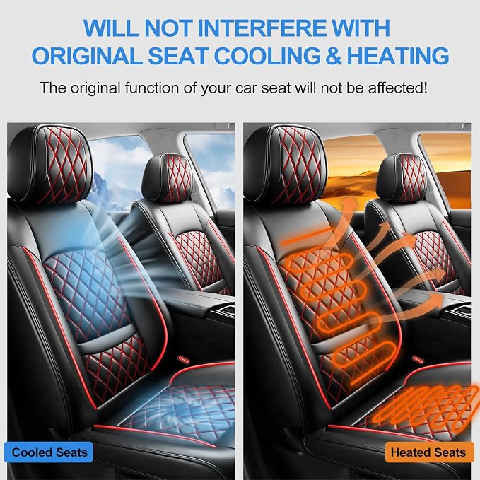 Car Seat Covers Compatible with Hyundai Santa Cruz 2022-2025 2026- Full Set 5 Seats Luxury Leather All-Weather Seat Cushions & Protectors, Waterproof & Breathable, Airbag Compatible (Redline)