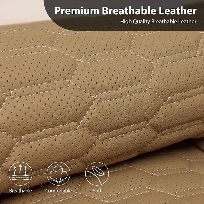 CAR PASS 3D Foam PU Leather Car Seat Covers Front Seats,Tan Faux Leather Front Seat Covers for Cars, Universal Fit for SUVs Trucks Vans Sedans Automotive, Armrest Airbag Compatible,Beige