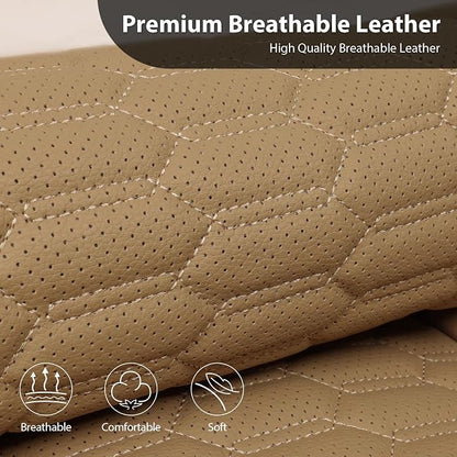 CAR PASS 3D Foam PU Leather Car Seat Covers Front Seats,Tan Faux Leather Front Seat Covers for Cars, Universal Fit for SUVs Trucks Vans Sedans Automotive, Armrest Airbag Compatible,Beige