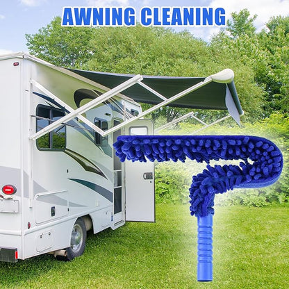 Shkalacar Ceiling Fan Cleaner Duster, RV Awning Mop with Bendable Pad Extension Pole, Circle Shape Microfiber Reusable Duster & Flexible Brush for Cleaning Home Camper Trailer Truck