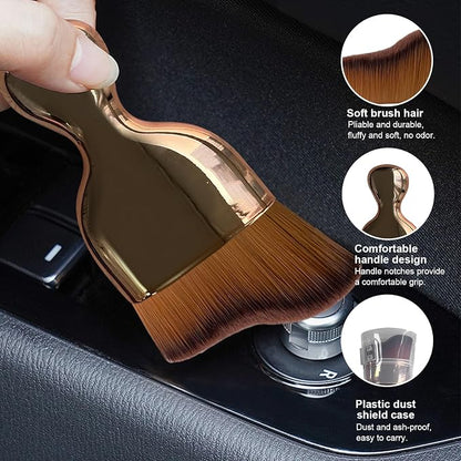 Ziciner Car Detailing Brush, Curved Soft Bristles Auto Removal Dust Collectors, Universal Vehicle Dashboard, Air Conditioner Vents etc Interior Cleaning Tool Accessory (Rose Golden)