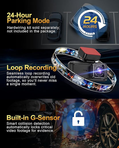 4 Channel 4K Dash Cam - 360° Panoramic Front Rear Inside Camera, STARVIS 2 Night Vision, 5.8GHz WiFi, 170° Wide Lens, 24hr Parking Monitor, G‑Sensor, Included 64GB SD Card for Private Drivers