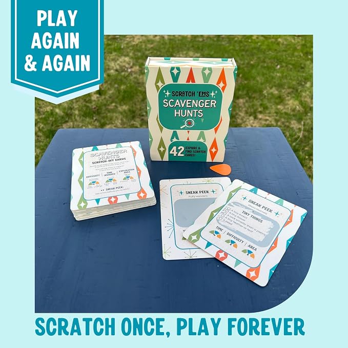 Scratch 'Ems Scavenger Hunts | 42 Scratch Off Adventure Cards - Outdoor Scavenger Hunt for Kids & Families | All Season, Reusable Scratch-Off Cards for Screen-Free Fun, Nature Activity & Camping
