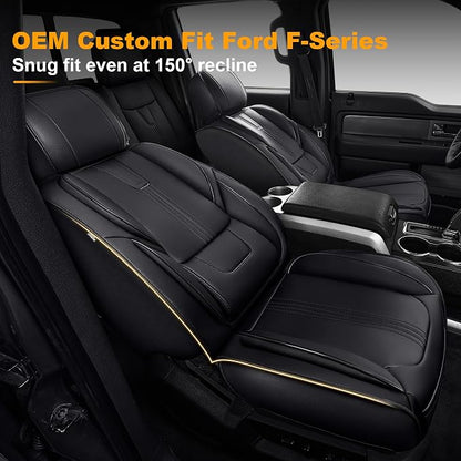 IKABEVEM for Ford F150 2009-2024 2025 2026 Seat Covers & F250 F350 F450 2017-2025 2026 Seat Protectors with Waterproof Leather(Full Set, Black)