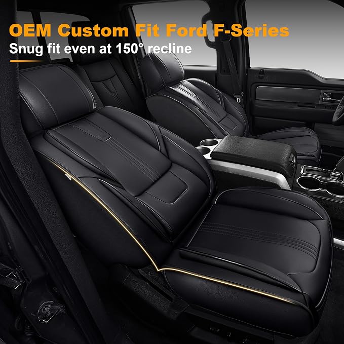 IKABEVEM for Ford F150 2009-2024 2025 2026 Seat Covers - F250 F350 F450 2017-2025 2026 Seat Protectors with Waterproof Leather(2 Front Set, Black)
