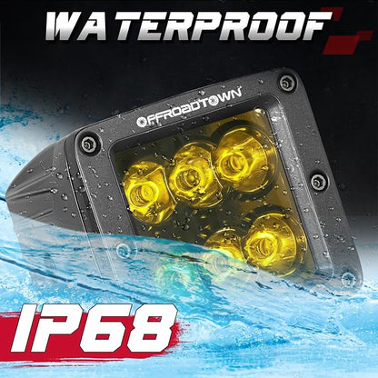 Amber LED Cubes, OFFROADTOWN LED Pods 2PCS 3Inch 120W High Lumen Spot Cubes Yellow Fog Lights Off Road Driving Light Waterproof for Trucks ATV SUV Marine Front Bumper