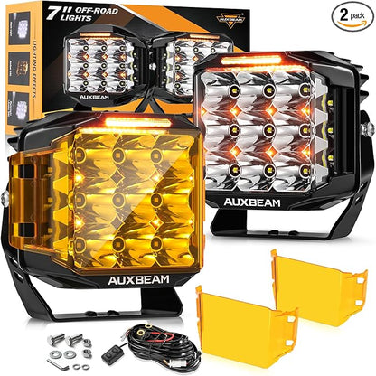 Auxbeam 7" Off-Road Lights with 270° Side Shooter, V Max Series Pod Lights with DRL & Back Light, 228W 26100LM Spot Flood Combo Ditch Lights, Cube LED Driving Light for Jeep ATV UTV, Pair