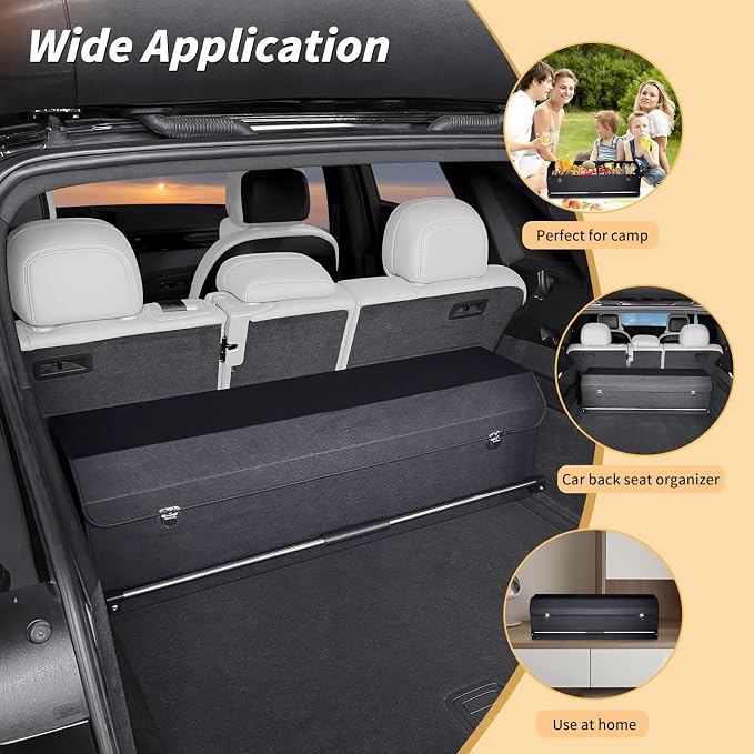 Trunk Organizer for SUV, Collapsible Leather Trunk Organizer for Car with Lid Car Storage for Sedans, Truck, Van, Jeep (Black, 37 x 11.4 x 12.2in)