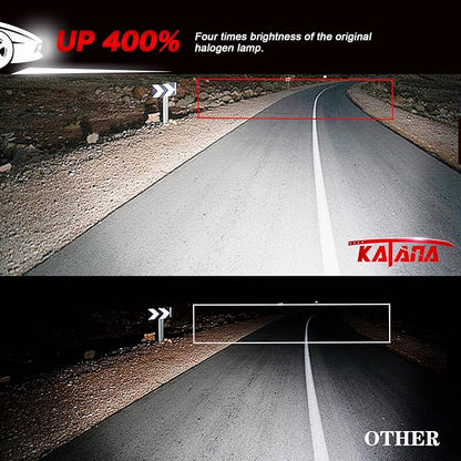 Katana H4 Bulbs, 9003 Light Bulb 400% Brightness 6500K Xenon White Extremely Super Bright Plug and Play Mini Size Fog Light,Pack of 2