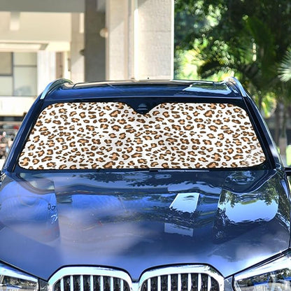 Brown Leopard Print Windshield Sun Shade for Car Auto SUV Truck Foldable Front Window Sunshade Sun Visor Protector Block UV Rays Reflect Heat, 55" x 28"