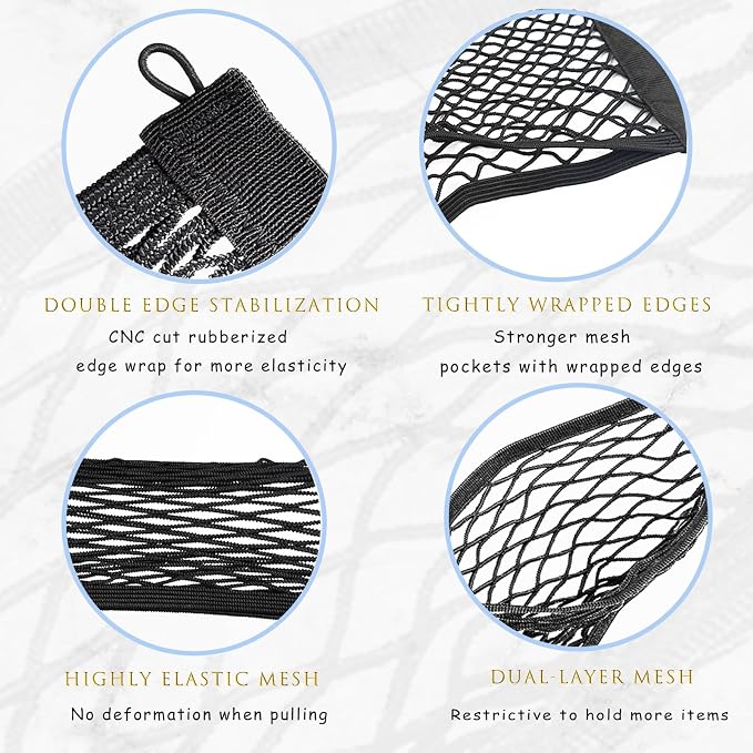 2 Pcs Small Cargo Net, Mesh Pocket Elastic Cargo Net Stretchable Car Net Pocket Storage with 8 Mounting Screws and Hooks for SUV/Car/Truck/RV/Boat（17.7 ×9.8in）