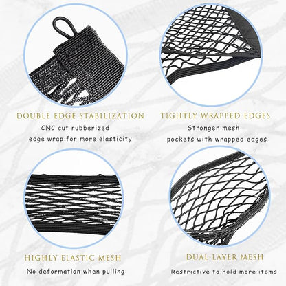 2 Pcs Small Cargo Net, Mesh Pocket Elastic Cargo Net Stretchable Car Net Pocket Storage with 8 Mounting Screws and Hooks for SUV/Car/Truck/RV/Boat（17.7 ×9.8in）