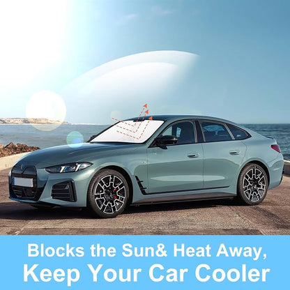 TINGLU Sun Shade for BMW i4 M50 2022-2024 2025 Accessories Windshield Sun Shade Window Shade UV Rays Protection Sun Visor Cover with Steering Wheel Sunshade Storage Bag