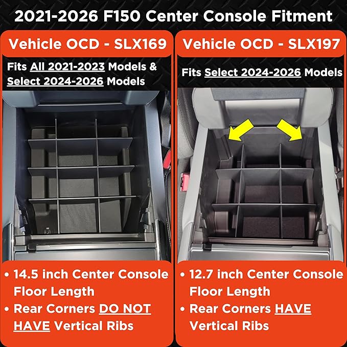 Vehicle OCD - Center Console Organizer for Ford F150 (select 2024-2026 models) (full console w/bucket seats ONLY) - Made in USA - SLX197