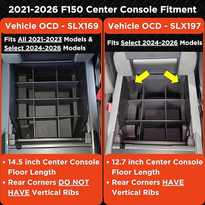 Vehicle OCD - Center Console Organizer for Ford F150 (select 2024-2026 models) (full console w/bucket seats ONLY) - Made in USA - SLX197