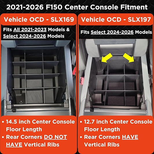 Vehicle OCD - Center Console Organizer for Ford F150 (select 2024-2026 models) (full console w/bucket seats ONLY) - Made in USA - SLX197