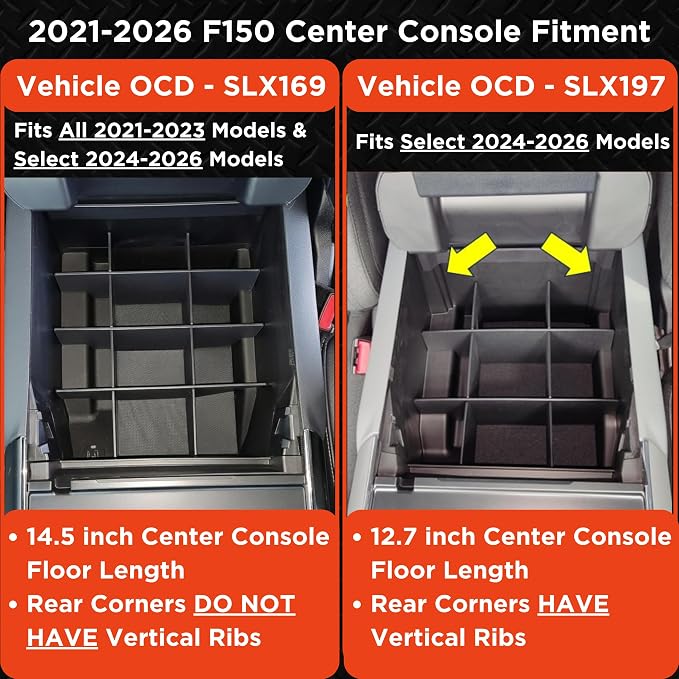 Vehicle OCD - Center Console Organizer for Ford F150 (2021-2026) (Full Console w/Bucket Seats ONLY) - Made in USA - Select 2024-2026 Models - SLX169