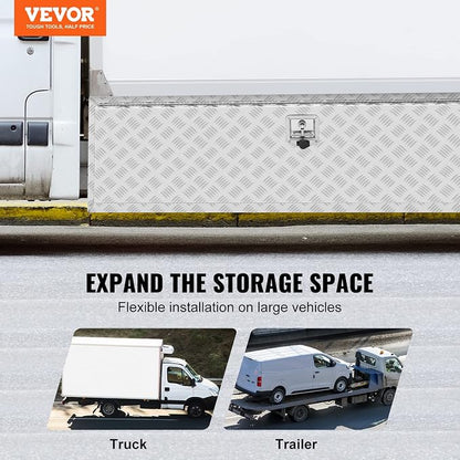 VEVOR Underbody Truck Box, 60"×24"×24" Pickup Storage Box, Heavy Duty Aluminum Diamond Plate Tool Box with Lock and Keys, Waterproof Trailer Storage Box with T-Handle Latch for Truck, Van, Trailer
