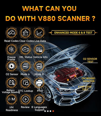 OBD2 Scanner,V880 Car Scanner Diagnostic Tool: Car Check Engine Code Reader with Reset,Live Data & Freeze Frame,Mode 6, Mode 8, OBDII Scan Tool for All OBD II Protocol Vehicles Since 1996