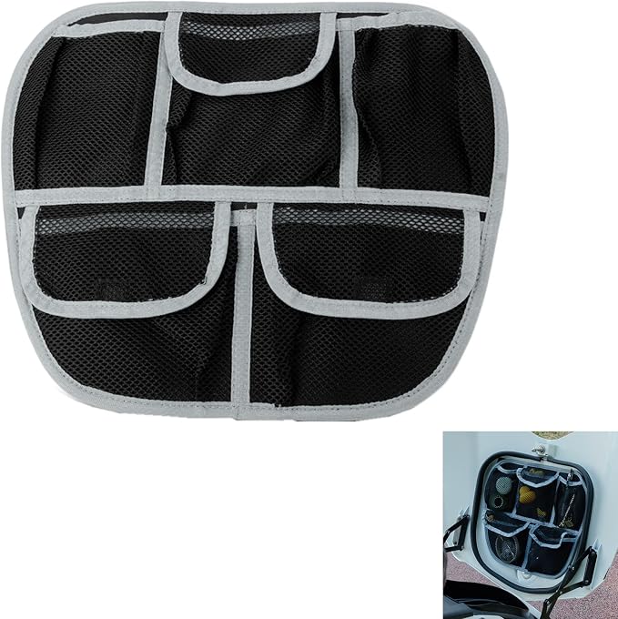 5 Mesh Pockets Front Trunk Lid Organizer Frunk Tool Storage Bag for Can Am Spyder F3 F3-L F3-S F3-T 2015-2025 Accessories (Black w/Gray Piping)