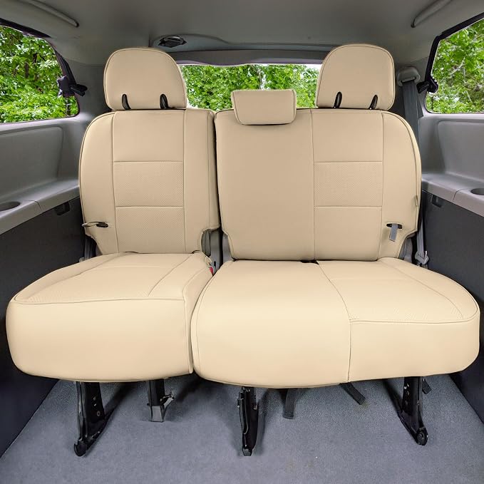 FH Group Custom Fit Car Seat Covers Specifically Made for 2011-2020 Toyota Sienna 7 Passenger, Car Seat Cover 3rd Row, Automotive Seat Covers in Solid Beige Faux Leather, Waterproof and Washable
