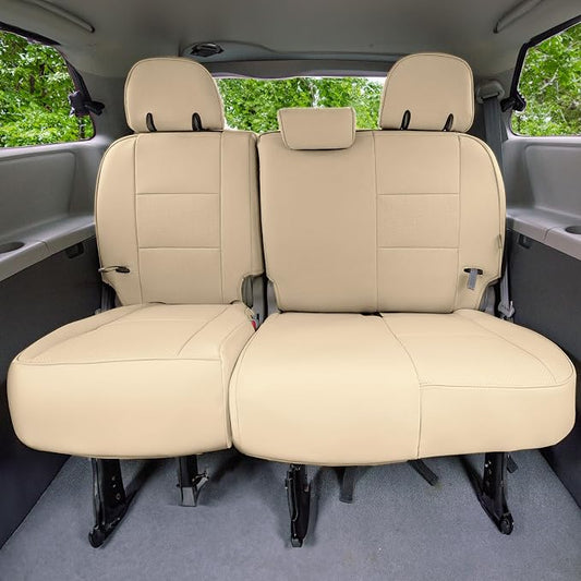 FH Group Custom Fit Car Seat Covers Specifically Made for 2011-2020 Toyota Sienna 7 Passenger, Car Seat Cover 3rd Row, Automotive Seat Covers in Solid Beige Faux Leather, Waterproof and Washable