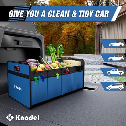 K KNODEL Car Trunk Organizer, Foldable Organizer for Car, Automotive Consoles & Organizers, Storage with Reinforced Handles (Small, Blue)
