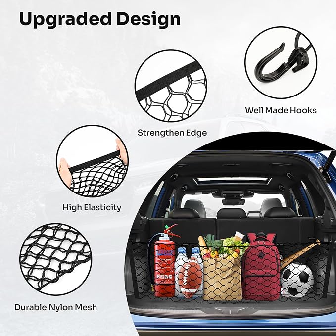 Canvcle Trunk Cargo Net for 2019-2024 Forester Accessories Envelope Style Mesh Trunk Net Organizer and Storage Stretchable Adjustable Elastic Nylon Rear Cargo Netting with Hooks