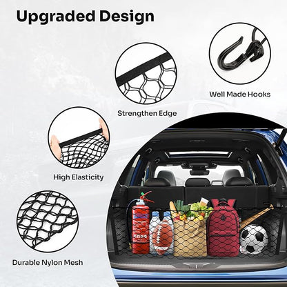 Canvcle Trunk Cargo Net for 2019-2024 Forester Accessories Envelope Style Mesh Trunk Net Organizer and Storage Stretchable Adjustable Elastic Nylon Rear Cargo Netting with Hooks