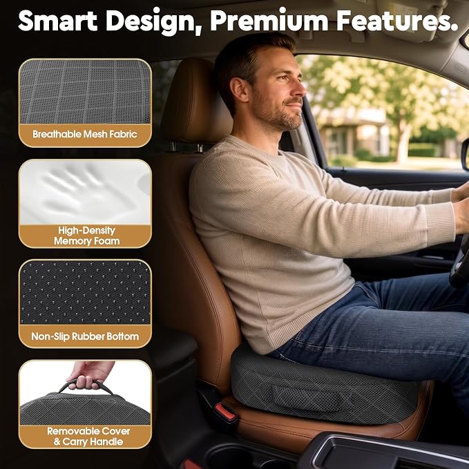TushGuard Seat Cushion - for Office Chair, Car Seat, Airplane, Bleacher - Sciatica & Coccyx Pain Relief Desk Chair Cushion for Long Sitting Office Workers, Car Drivers(Grey, XXX-Large)
