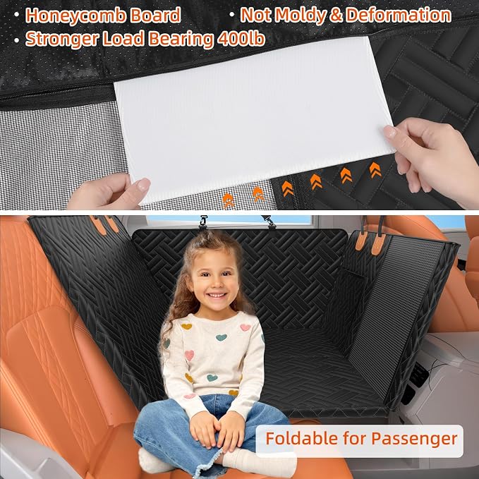Back Seat Extender for Trucks,Hard Bottom Car Seat Cover for Dogs with Mesh Window,Waterproof Hard Bottom Dog Car Seat Cover for Ford/GMC/Chevrolet/Toyota/RAM Crew Cab Trucks&Full-Size SUVs (XL-Black)