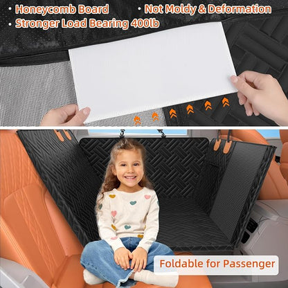 Back Seat Extender for Trucks,Hard Bottom Car Seat Cover for Dogs with Mesh Window,Waterproof Hard Bottom Dog Car Seat Cover for Ford/GMC/Chevrolet/Toyota/RAM Crew Cab Trucks&Full-Size SUVs (XL-Black)