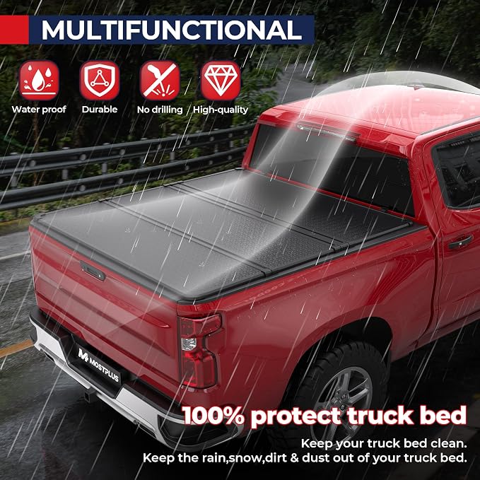 MOSTPLUS Tri-Fold Hard Truck Bed Tonneau Cover On Top Compatible for 2015 2016 2017 2018 2019 2020 2021 2022 2023 2024 2025 Chevy Colorado GMC Canyon Solid (5.2 FT Feet Bed)