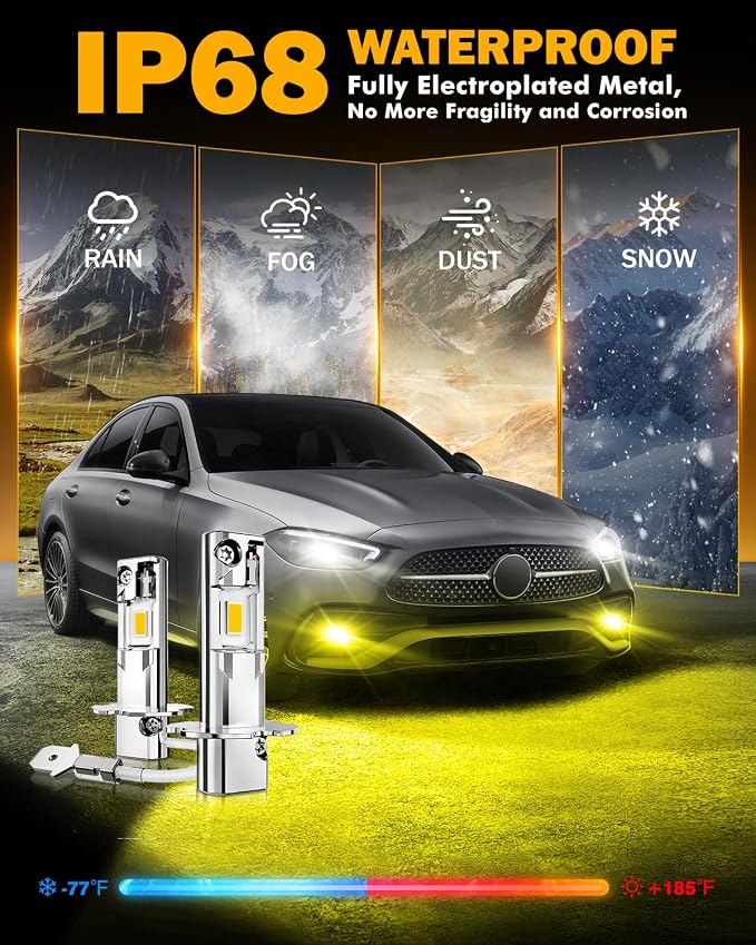 Auxbeam H3 Fog Lights 3000K Golden Yellow, Enhanced Visibility Offroad Lights, Plug and Play, Pack of 2