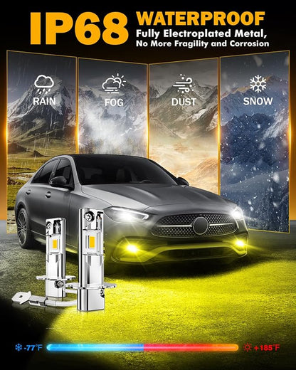 Auxbeam H3 Fog Lights 3000K Golden Yellow, Enhanced Visibility Offroad Lights, Plug and Play, Pack of 2