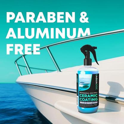 AquaDoc Boat Ceramic Coating Spray - SiO2 Marine Wax for Boats - Helps Provide Glossy Shine & UV Protection - Water-Repellent Ceramic Wax Spray for Boats, Yachts & Watercrafts - 16oz