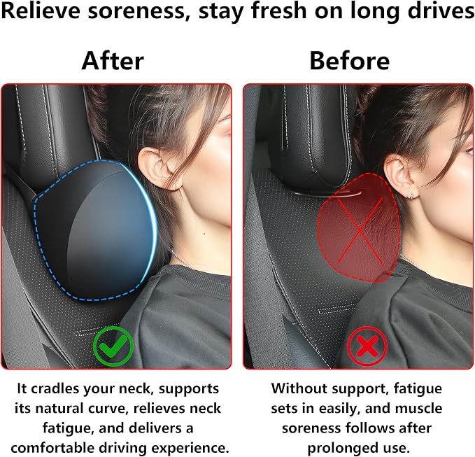 Car Headrest Pillow for Neck Support Memory Foam Car Neck Pillow Universal Fit Head Rest Travel Pillow Car Pillow for Pain Relief While Driving Black 2pc