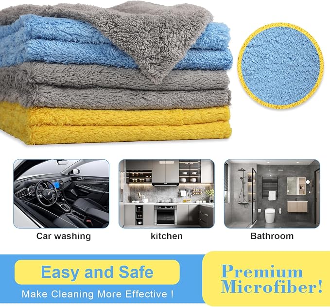 Car Wash Drying Towels, 450gsm Ultra-Thick Absorbent Lint-Free Extra Soft Microfiber Rags for Car Detailing, Interior & Exterior Cleaning Cloths, 16in x 16in - Microfiber, Mixed Colors, 6 Packs