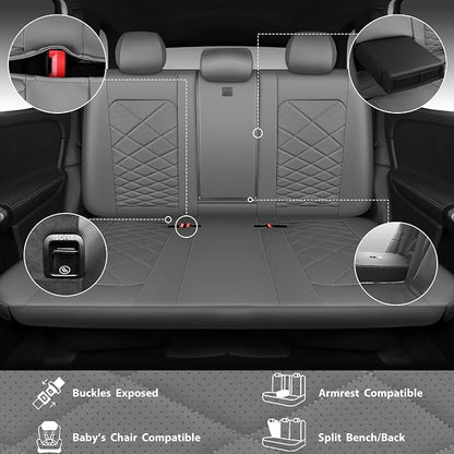 CAR PASS Luxury Nappa Leather Seat Covers Full Set, Water Resistant Faux Leather Seat Cover with Lumbar Support, Breathable Automotive Seat Covers Universal Fit for Sedan SUV Van Truck, Pure Gray