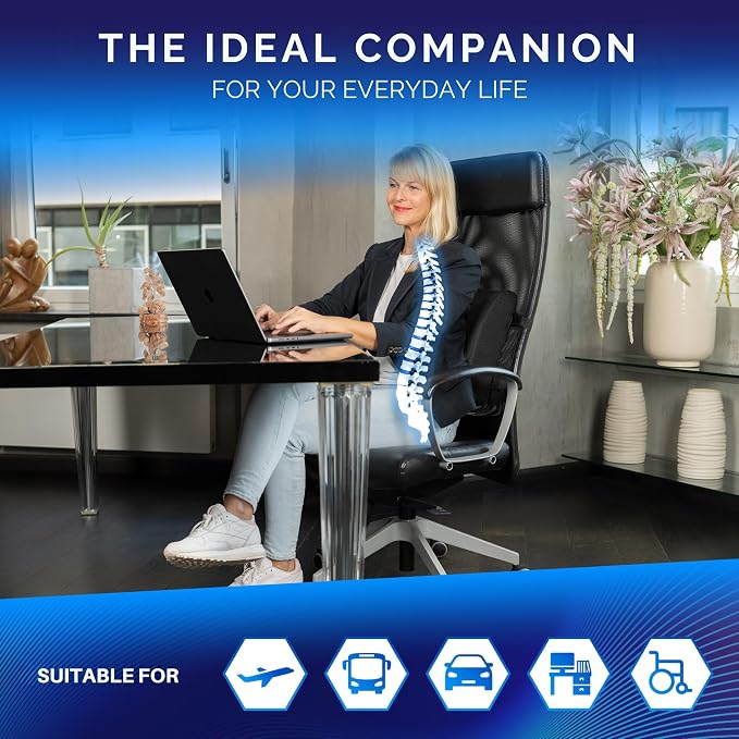 Healthfix® Ergonomic Lumbar Support Pillow – Expertly Designed in Germany – Improves Posture & Relieves Back Pain – Memory Foam Back Cushion for Office Chair & Couch - Medium (130–200 lbs)