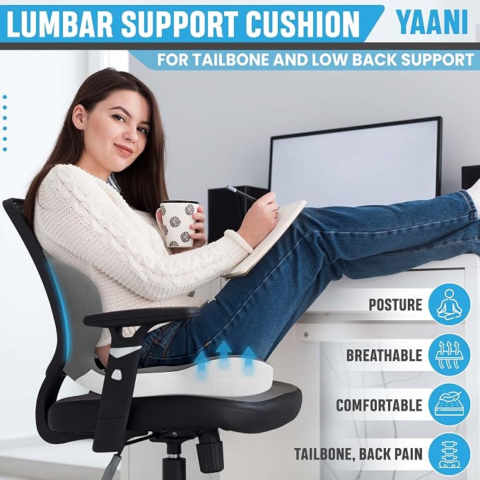 Large Memory Foam Seat Cushion Lumbar Support Pillow for Sciatica & Tailbone Pressure Relief Coccyx Pad for Office Chair, Car,Wheelchair,Home,Office