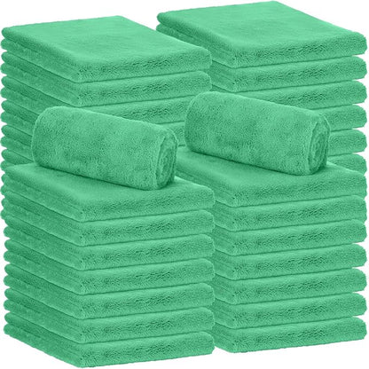 Shimeyao 30 Pcs 16 x 16 Inch Edgeless Microfiber Plush Towels for Cars Detailing Drying Wash Polishing Absorbent Cleaning Cloths, 500 GSM (Grass Green)