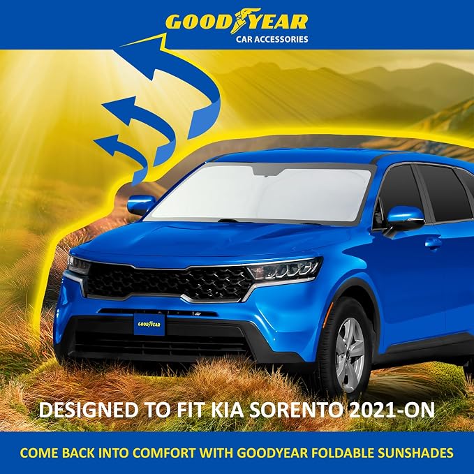 Goodyear Foldable Windshield Sunshade for Kia Sorento 2021-2026, Car Accessories, Sunshade Cover, Sun Shade Car Windshield, Window Sun Blocker - GY008235