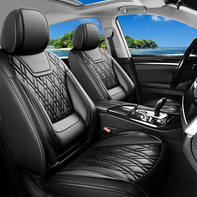 Car Seat Covers Compatible with Hyundai Accent 2017-2025 2026 - Full Set 5 Seats Luxury Leather All-Weather Seat Cushions & Protectors, Waterproof & Breathable, Airbag Compatible (Black)