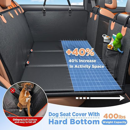 MYJAQI Back Seat Extender for Dogs, PU Leather Dog Car Seat Cover for Back Seat with Hard Bottom, 100% Waterproof, Scratch Proof and Anti Slip Dog Hammock for Car, Holds 400lbs