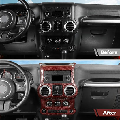 RT-TCZ for Jeep JK Red Carbon Fiber Dash Accents Radio A/C Controls Cover Trim for Jeep Wrangler JK JKU 2011-2017 ABS Interior Accessories 2pcs