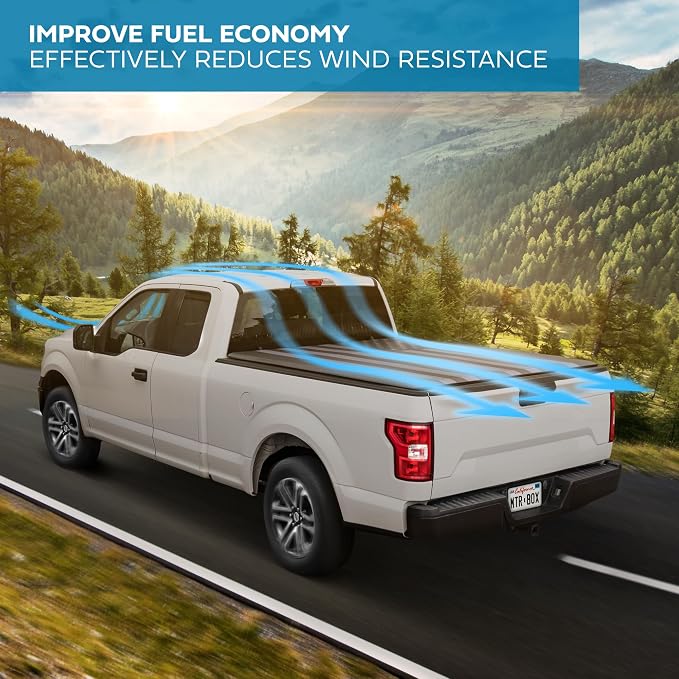 MotorBox Soft Roll-Up Truck Tonneau Cover for Chevy Silverado 1500 / GMC Sierra 1500 (2014-2018) with 6.6 ft Bed Length, All-Weather Retractable Truck Bed Cover with Black Flag Graphic